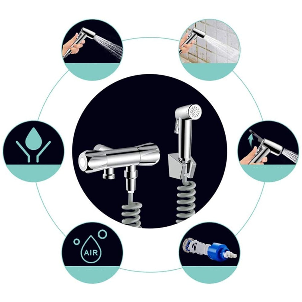 Electroplated ABS Handheld Bidet Sprayer, Self-Cleaning Toilet Faucet with PVC Hose / Valve
