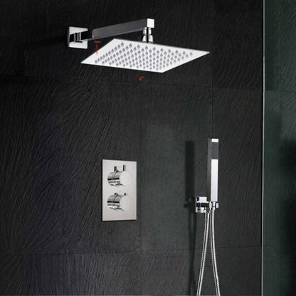 Chrome Wall-Mount Shower System, Thermostatic Dual-Handle Shower Faucet with Handheld Shower