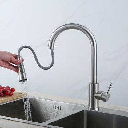 Brushed Nickel Pull-Down Kitchen Faucet, High-Arc Single-Handle Swivel Faucet
