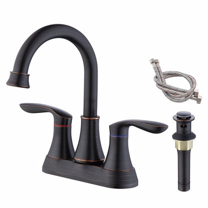 Black kitchen faucet set with handles and drain on a white background