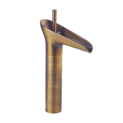Waterfall High Arc Vessel Sink Faucet, Single-Handle Single-Hole Brass Faucet, Antique Brass / Brushed Gold / Oil-Rubbed Bronze / Brushed Nickel / Chrome