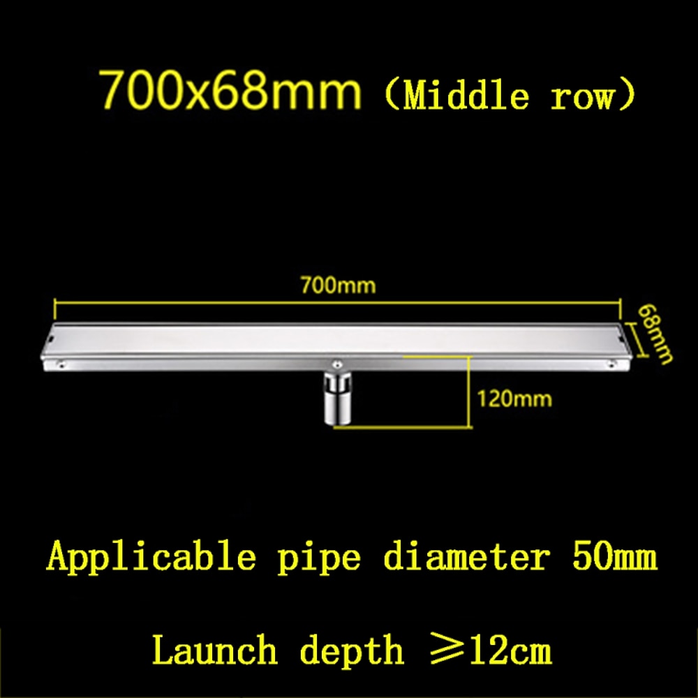 Stainless Steel Modern Tile Insert Linear Shower Drain, Rectangle Floor Drain with Removable Cover