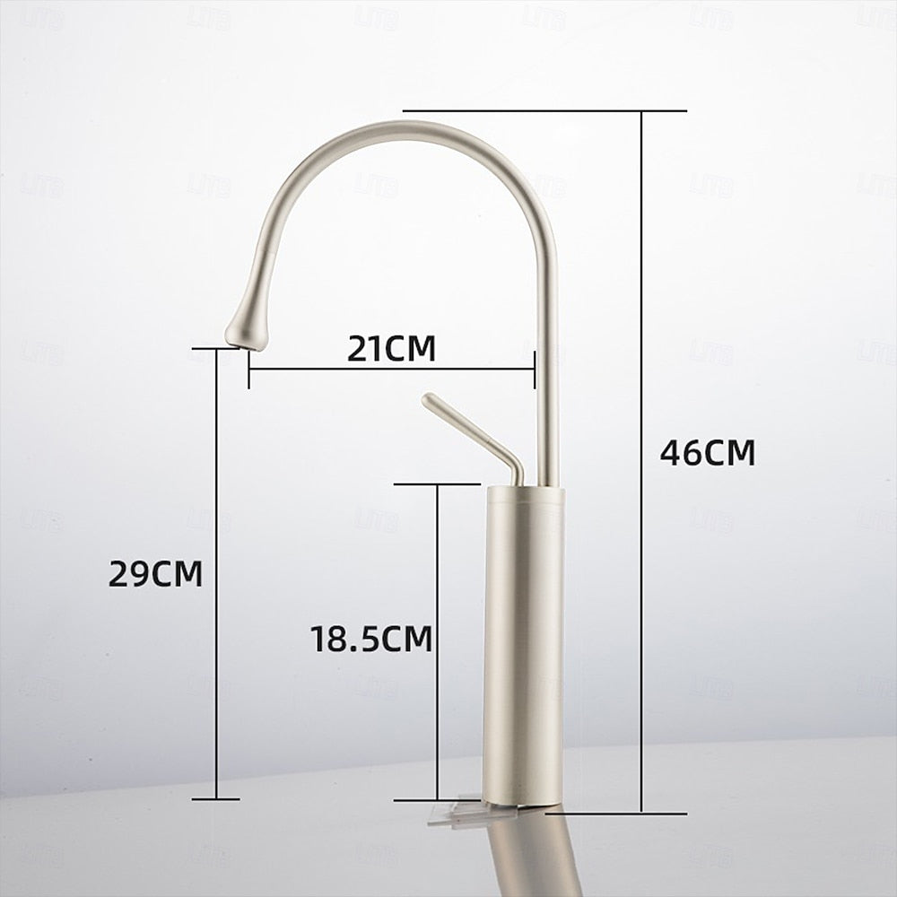 Brushed Gold High-Arc Vessel Sink Faucet, Single-Handle Bathroom Basin Faucet