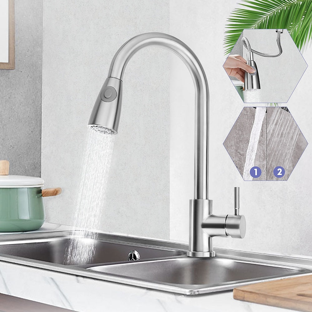Modern Pull-Down Kitchen Faucet, Single-Handle High Arc Stainless Steel Faucet, Brushed Nickel / Chrome