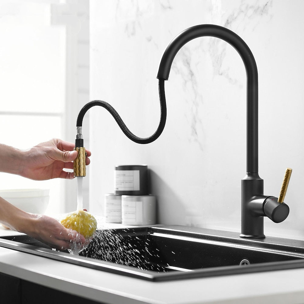 Pull-Down High-Arc Kitchen Faucet, Single-Handle Brass Faucet