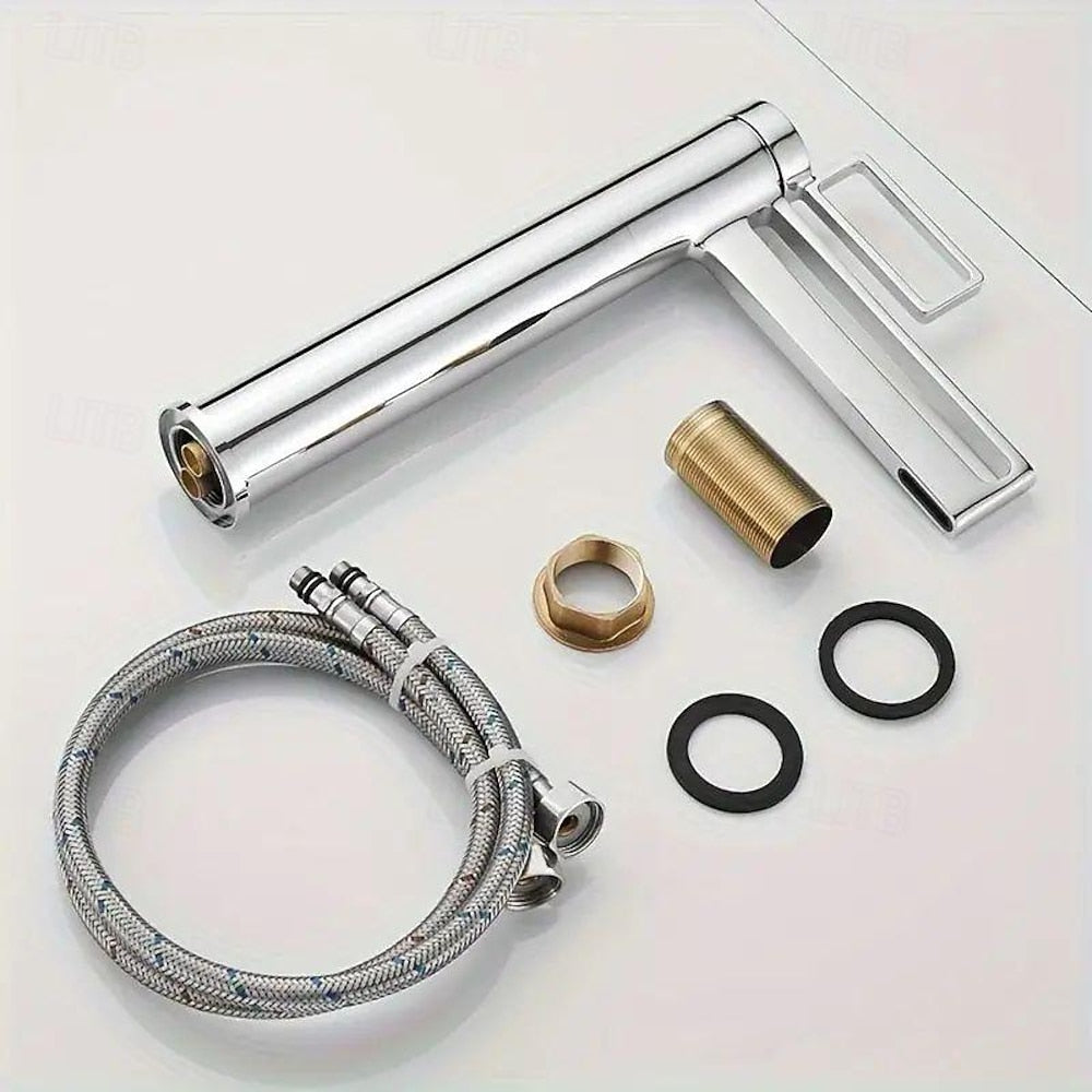 Waterfall Single-Hole Bathroom Faucet, Modern Single-Handle Faucet, Chrome / Polished Gold