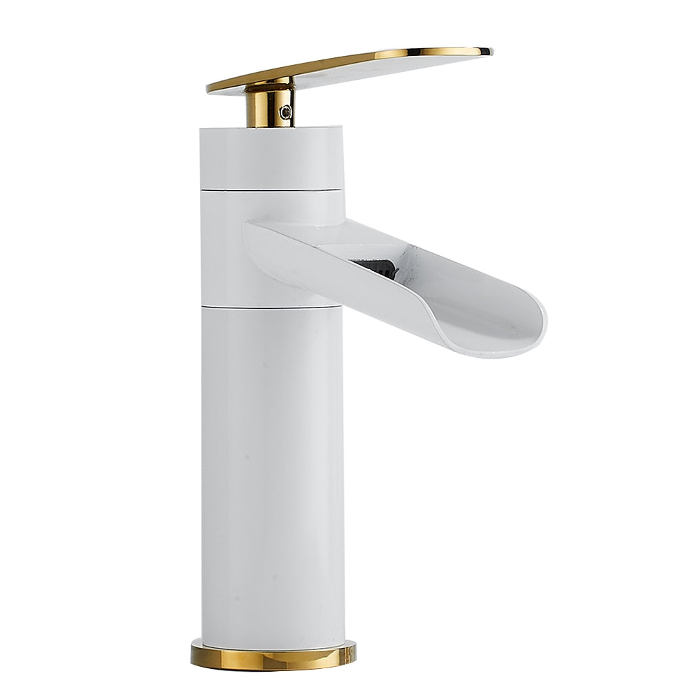 Modern Brass Waterfall Bathroom Faucet, Single-Hole Deck Mounted Faucet