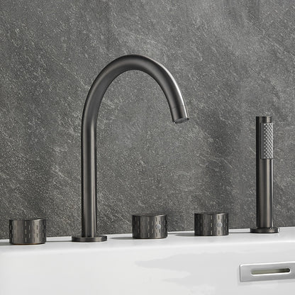 Contemporary 3-Handle Roman Tub Faucet, 5-Hole Brass Tub Filler with Handheld Shower