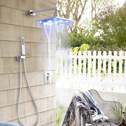 LED Rainfall Shower Faucet System, Wall-Mount Single-Handle Shower Faucet with Handheld Shower, Matte Black / Chrome