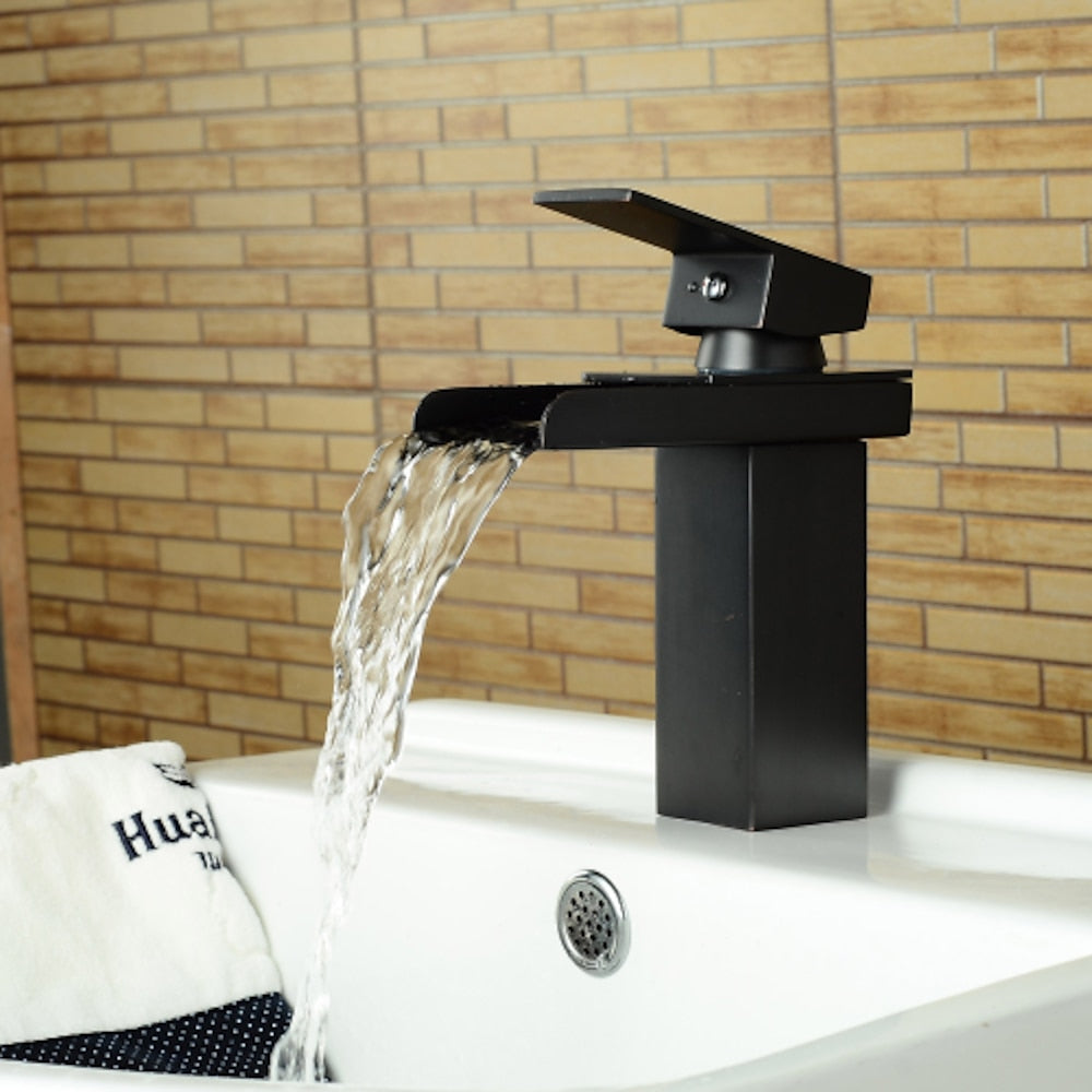 Waterfall Oil-Rubbed Bronze Single-Hole Bathroom Faucet, Single-Handle Deck-Mount Faucet