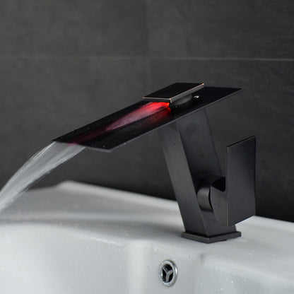LED Waterfall Bathroom Faucet, Single-Hole Single-Handle Brass Faucet, Brushed Nickel / Chrome / Oil-Rubbed Bronze