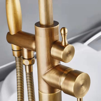 Floor-Mount Freestanding Tub Filler Faucet, Single-Handle High Arc Swivel Spout Faucet with Handheld Shower, Antique Brass / Matte Black