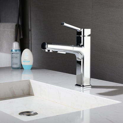 Modern Pull-Out Single-Hole Bathroom Faucet, Single-Handle Basin Faucet, Chrome / Matte Black / Brushed Gold / Gunmetal