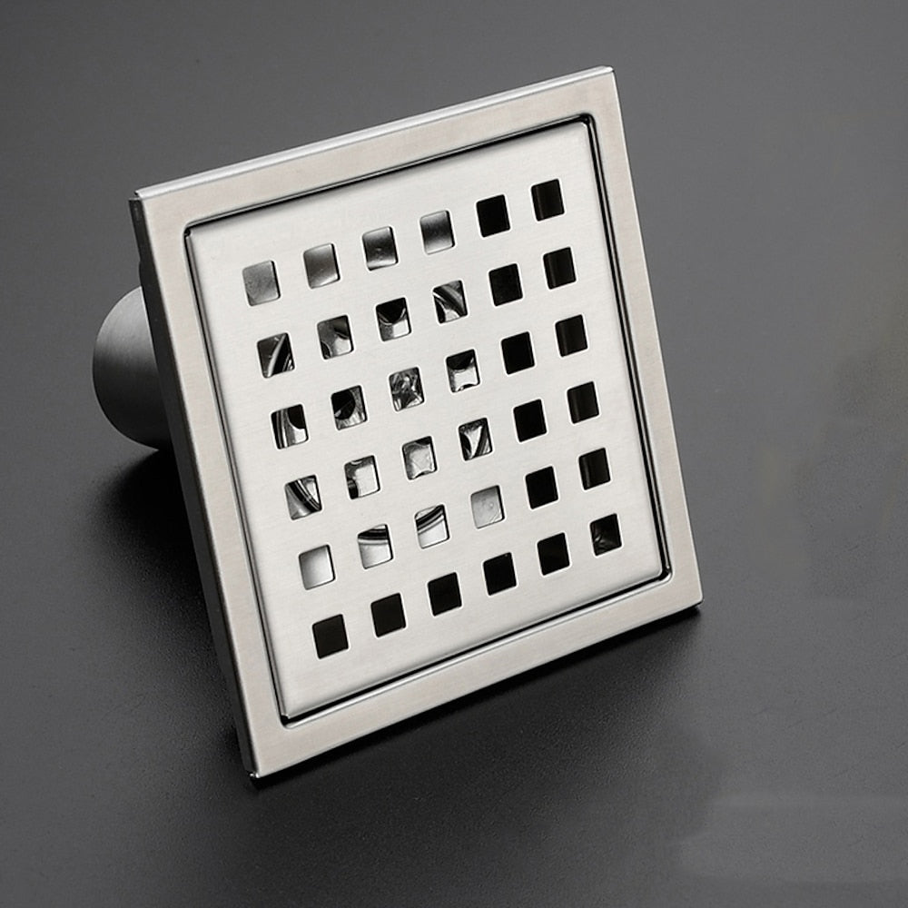 Stainless Steel Anti-Odor Square Floor Drain, Floor-Mounted Shower Drain with Removable Cover