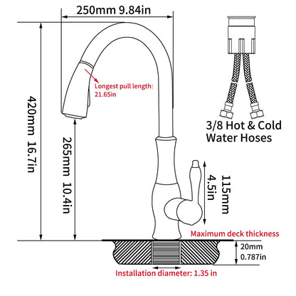 Pull-Down High Arc Kitchen Faucet, Single-Handle Brass Faucet, Brushed Nickel / Polished Gold / Chrome