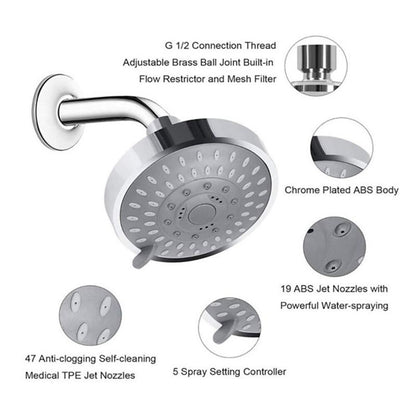 Multi-Spray Mode Rainfall Shower Head, Swivel Wall-Mount ABS Shower Head, Matte Black / Chrome