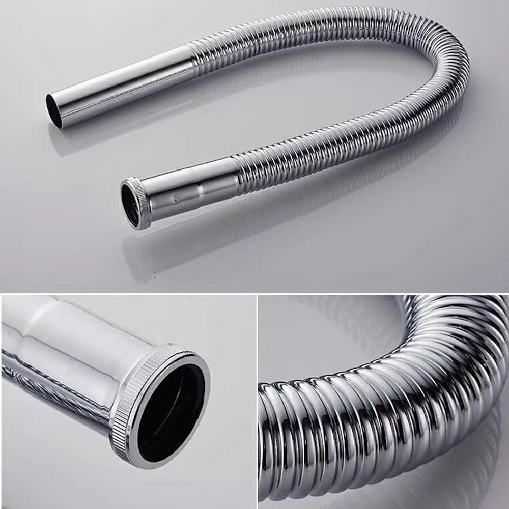 Flexible Expandable Waste Drain Hose, Universal Basin Sink Connector, Chrome / Antique Brass