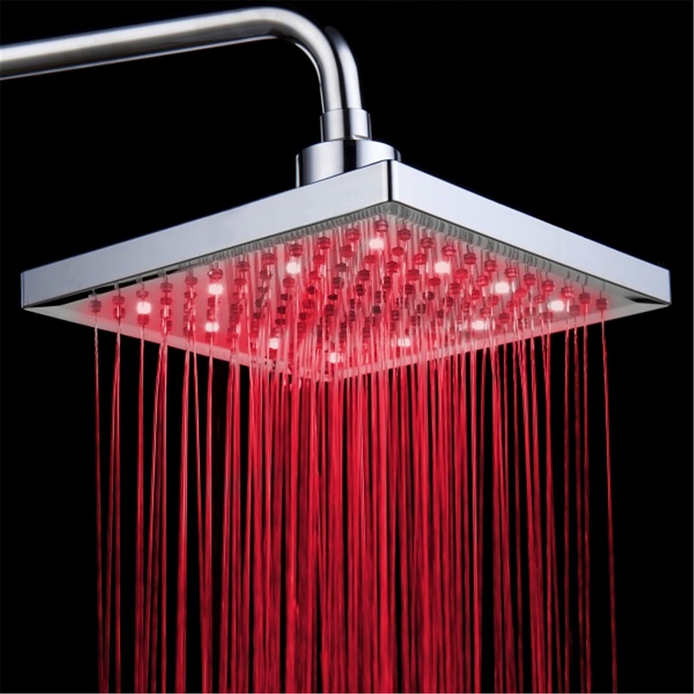 LED Temperature Changing Shower Head, Modern Chrome Plated ABS Square Rain Shower Head
