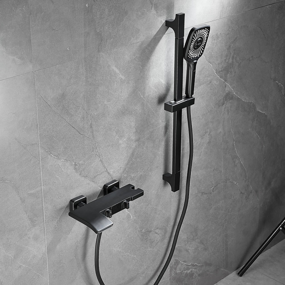 Wall-Mount Waterfall Tub Faucet, Dual-Handle Bath Mixer Tap with Handheld Shower