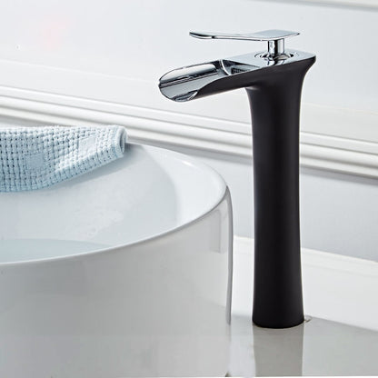 Waterfall Modern Brass Vessel Sink Faucet, Single-Handle Tall Faucet