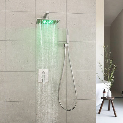 LED Rainfall Shower Faucet System, Wall-Mount Single-Handle Shower Faucet with Handheld Shower, Matte Black / Chrome