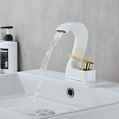 Waterfall Single-Hole Bathroom Faucet, Single-Handle Brass Faucet