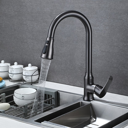 Modern Pull-Down Kitchen Faucet, Single-Handle High-Arc Brass Faucet, Chrome / Gunmetal / Matte Black