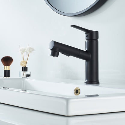 Modern Pull-Out Spray Bathroom Faucet, Single-Handle Brass Faucet, Matte Black / Chrome