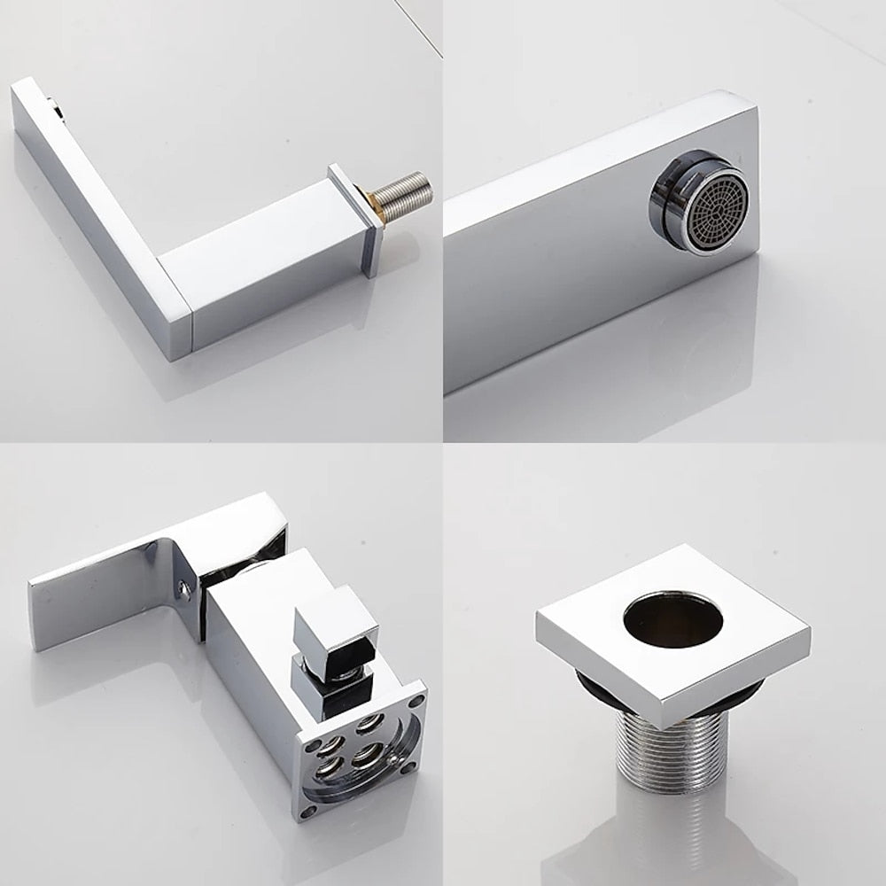Chrome Modern Waterfall Roman Tub Faucet, Single-Handle 3-Hole Deck-Mount Faucet with Handheld Shower