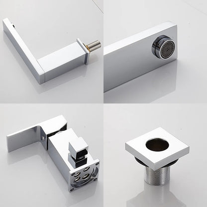 Chrome Modern Waterfall Roman Tub Faucet, Single-Handle 3-Hole Deck-Mount Faucet with Handheld Shower