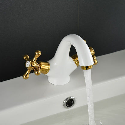 Vintage Single-Hole Bathroom Faucet, Dual Cross Handle Brass Faucet