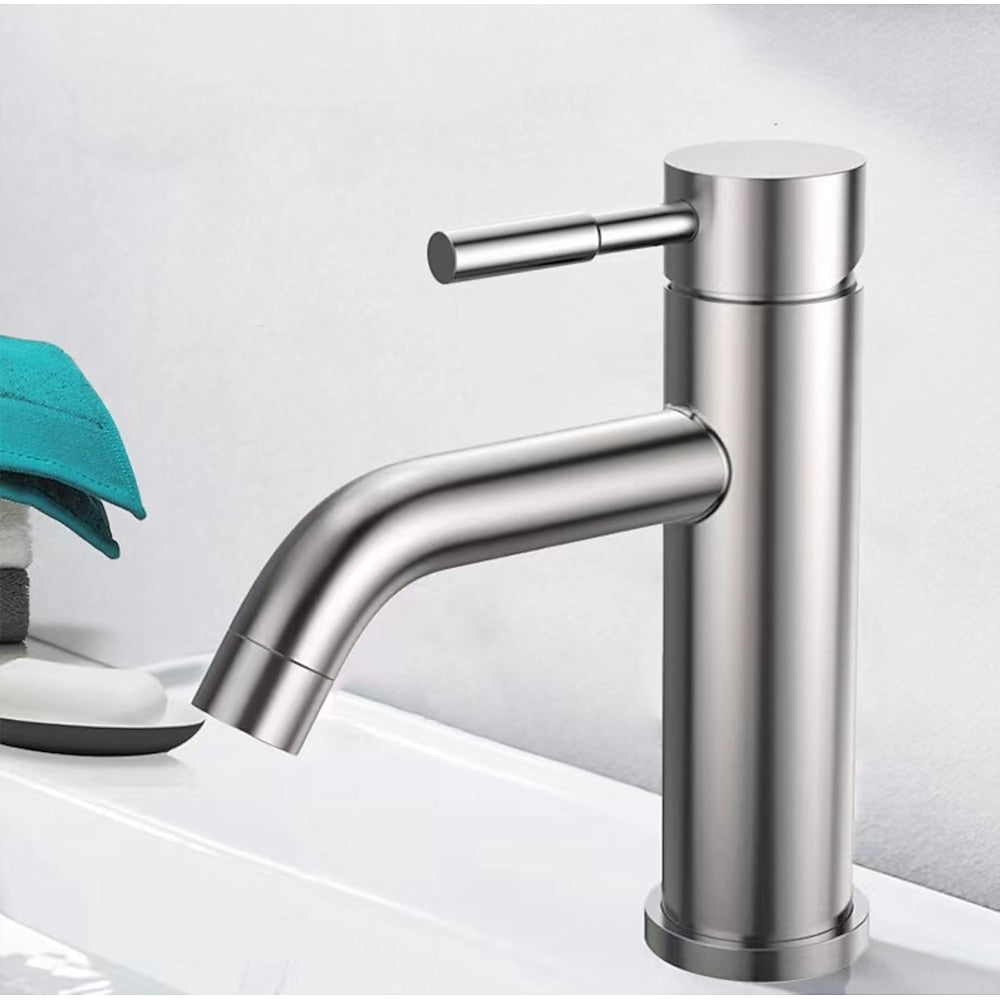 Brushed Nickel Single-Hole Bathroom Faucet, Single-Handle Stainless Steel Faucet