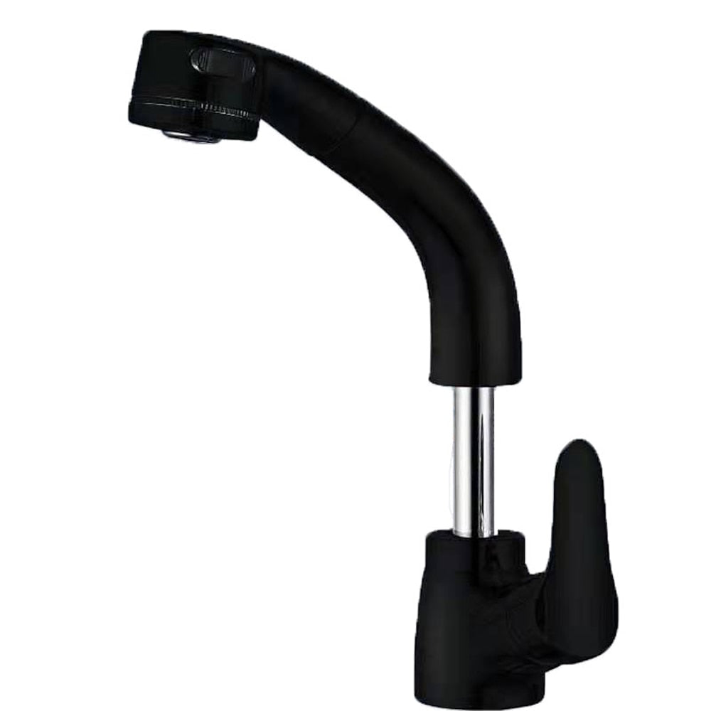 Pull-Out Single-Hole Bathroom Faucet, Single-Handle Liftable Swivel Faucet, Matte Black / Chrome