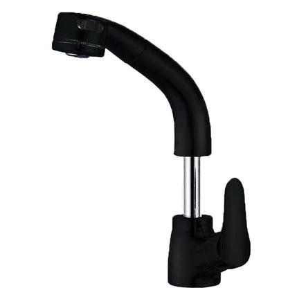 Pull-Out Single-Hole Bathroom Faucet, Single-Handle Liftable Swivel Faucet, Matte Black / Chrome