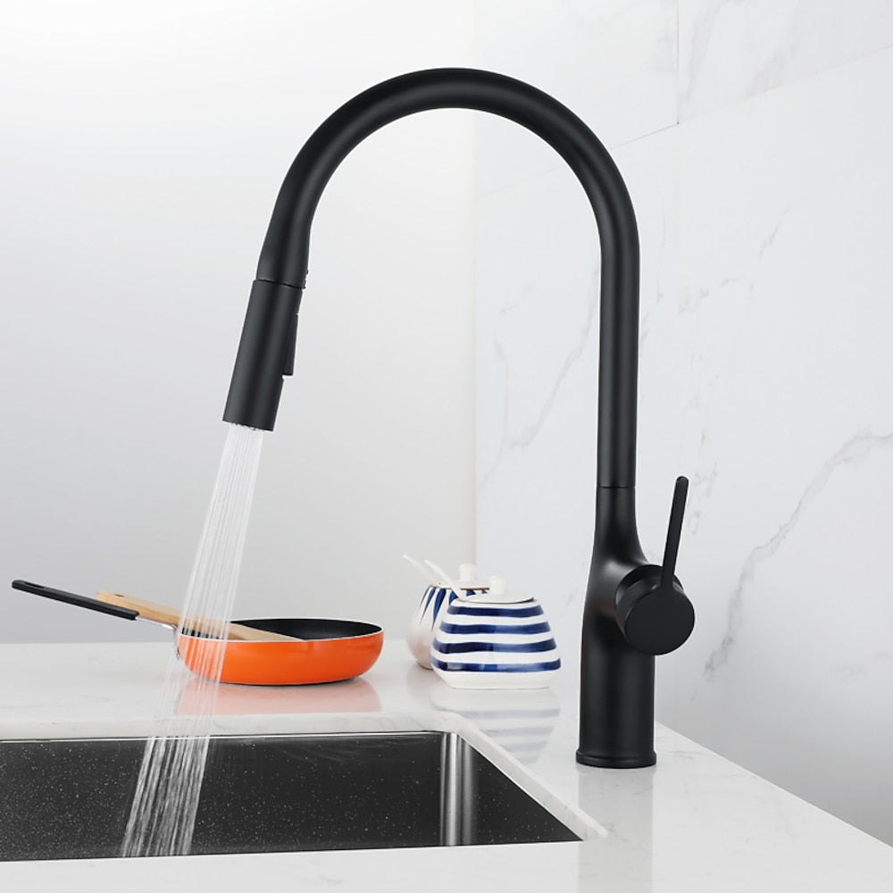 Modern Pull-Down Kitchen Faucet, Single-Handle High Arc Faucet, Matte Black / Chrome / Brushed Gold