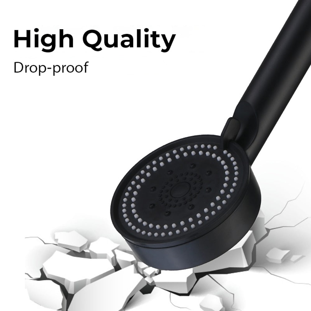 5-Mode Handheld Round Shower Head, Shower Head with Hose / Adhesive Bracket, Matte Black / Chrome