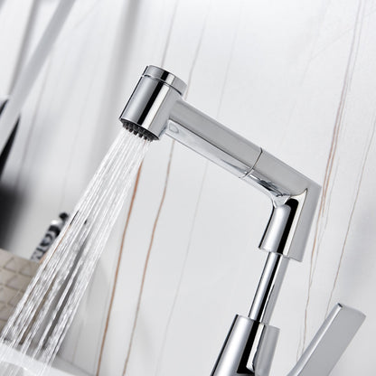 Pull-Out Single-Hole Bathroom Faucet, Single-Handle Brass Faucet, Brushed Gold / Chrome / Matte Black / Gunmetal
