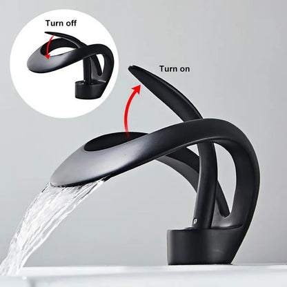 Waterfall Single-Hole Bathroom Faucet, Single-Handle Brass Vessel Sink Faucet, Matte Black / Chrome / Brushed Gold / Matte White / Gunmetal