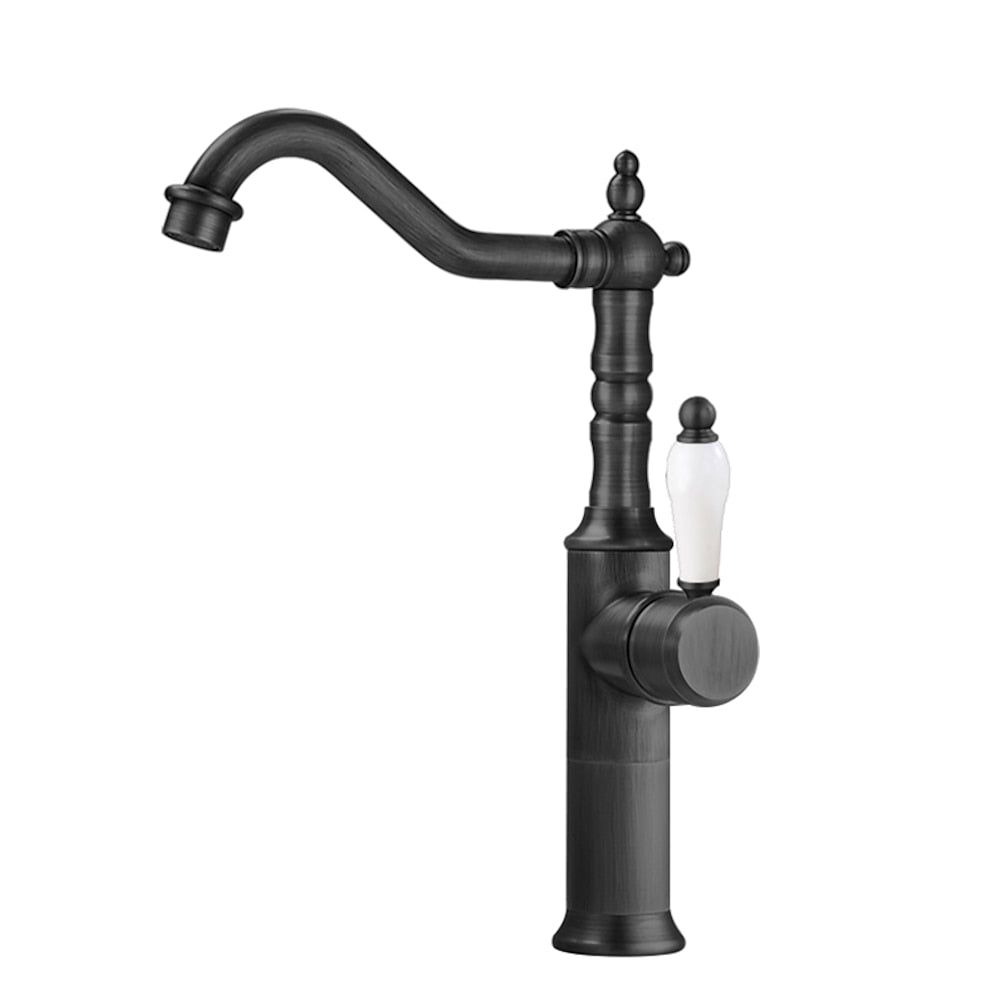 Vintage High Arc Swivel Spout Kitchen Faucet, Single-Handle Single-Hole Faucet, Chrome / Polished Gold / Matte Black / Antique Brass