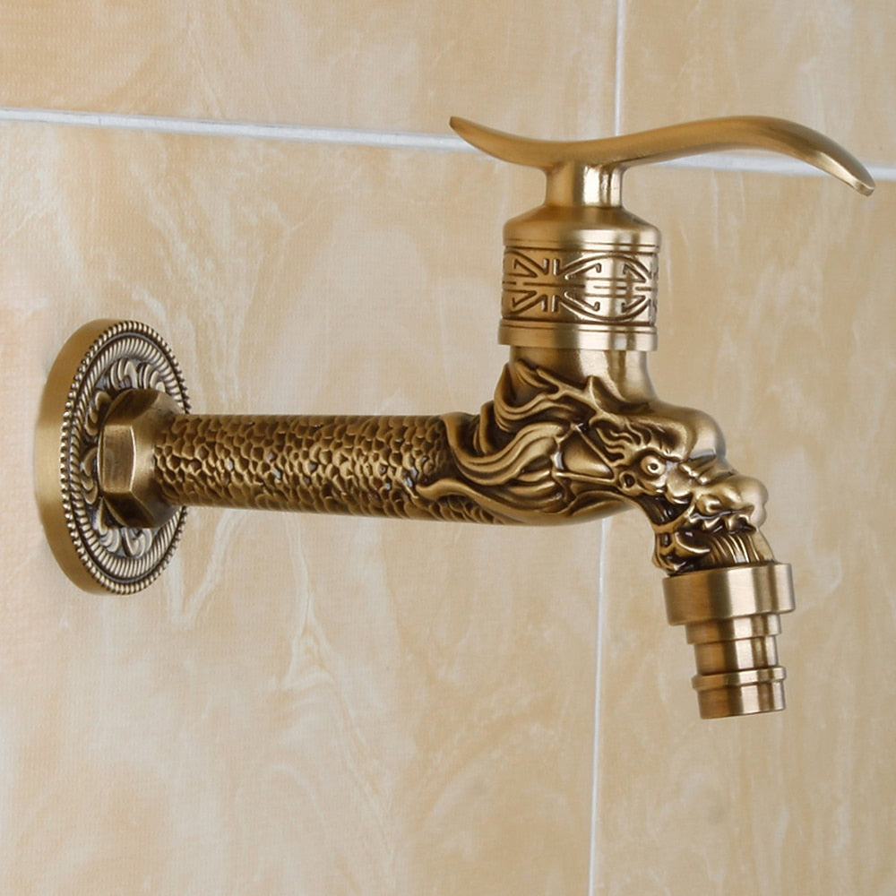 Dragon Head Antique Brass Faucet, Wall-Mounted Single-Handle Single-Cold Faucet