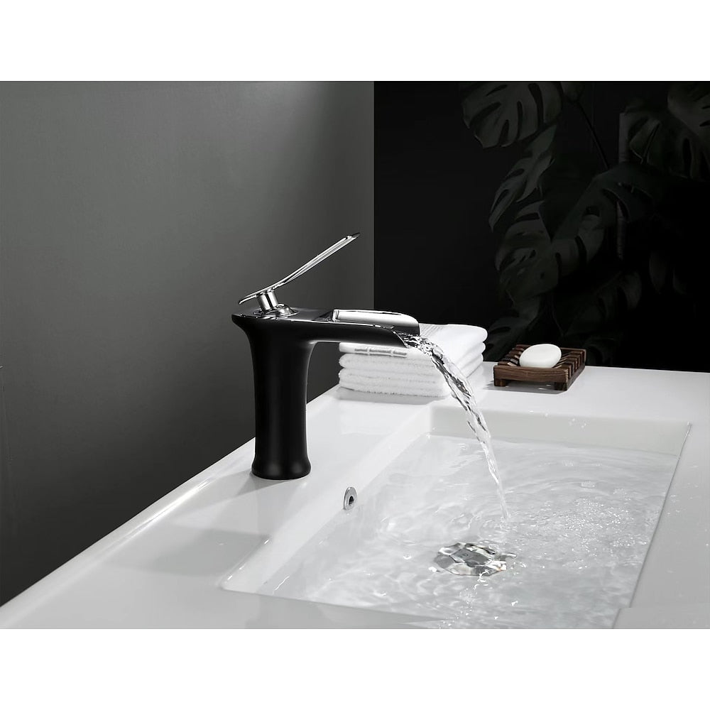Waterfall Bathroom Sink Faucet, Single-Handle Brass Faucet