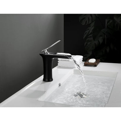 Waterfall Bathroom Sink Faucet, Single-Handle Brass Faucet