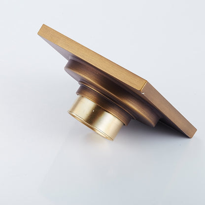 Antique Bronze Square Brass Floor Drain, Vintage Shower Drain Grate with Removable Carved Cover