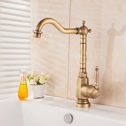 Antique Brass Retro Kitchen Faucet, Single-Handle Swivel Spout Faucet
