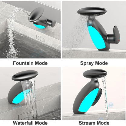 LED Pull-Out Bathroom Faucet, Single-Hole Single-Handle Faucet, Matte Black / Brushed Gold / Gunmetal