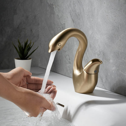 Swan-Shaped Modern Single-Hole Bathroom Faucet, Single-Handle Brass Basin Faucet