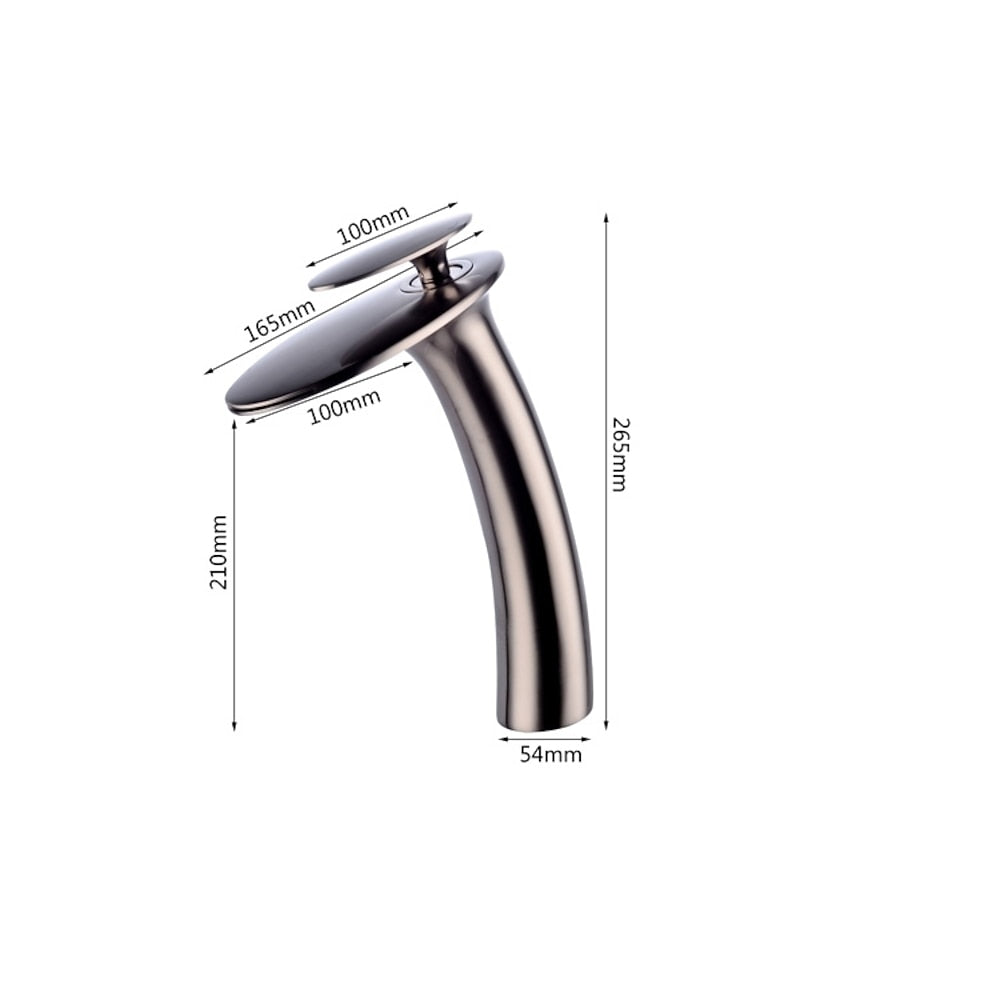Modern Waterfall Bathroom Faucet, Single-Handle Brass Faucet, Matte Black / Chrome / Brushed Nickel / Brushed Gold / Polished Gold / Rose Gold / Oil-Rubbed Bronze / Venetian Bronze / Gunmetal / Matte White / Copper / Painted / Powder Coated