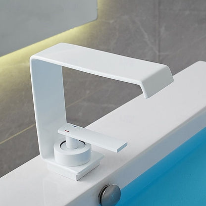 Modern Waterfall Bathroom Faucet, Single-Handle Single-Hole Brass Faucet, Chrome / Matte Black / Gunmetal / Matte White