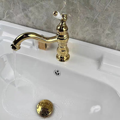 Vintage Single-Hole Bathroom Sink Faucet, Single-Handle Brass Faucet, Polished Gold / Chrome