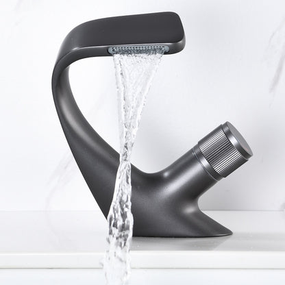 Waterfall Single-Hole Bathroom Faucet, Modern Brass Single-Handle Faucet